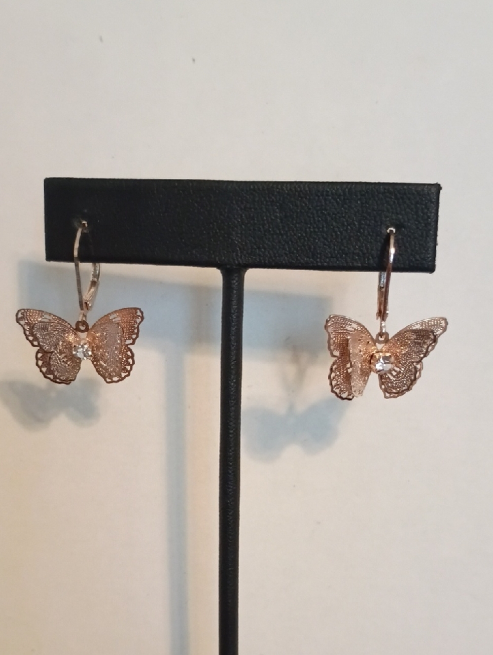 Rose Gold Tone Butterfly Crystal Drop Earrings Dangle Statement Earrings